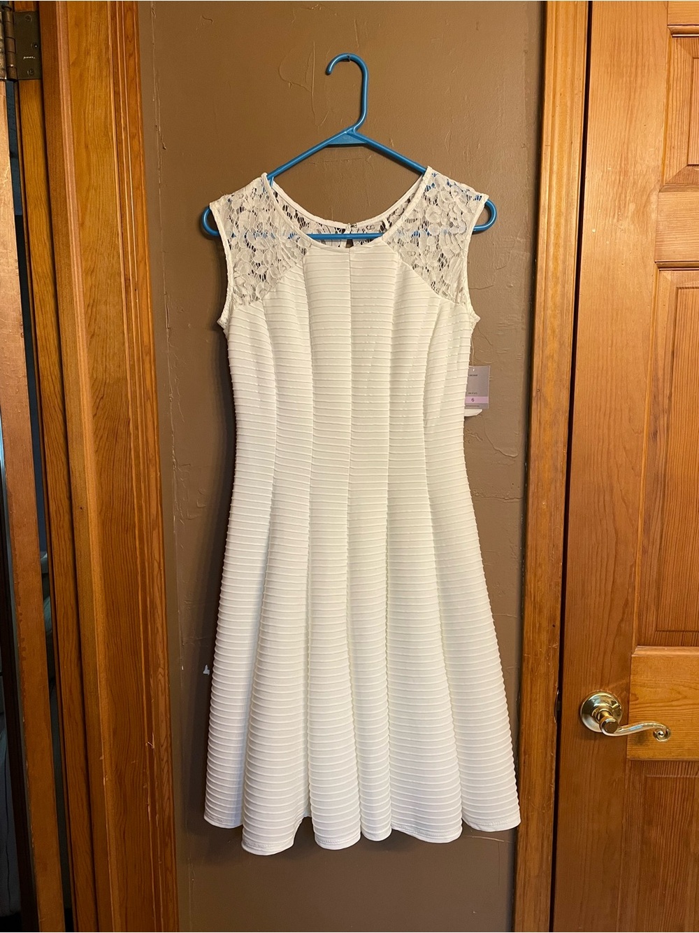 Sleeveless White Lace Yoke Fit & Flare Dress